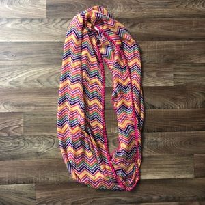 NWT Bright Multicolor Infinity Scarf w/ Pink Trim